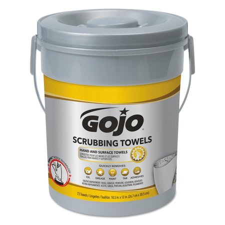 GOJO Scrubbing Towels, Hand Cleaning, Silver/Yellow, 10 1/2x12, 72/Bkt, PK6 6396-06